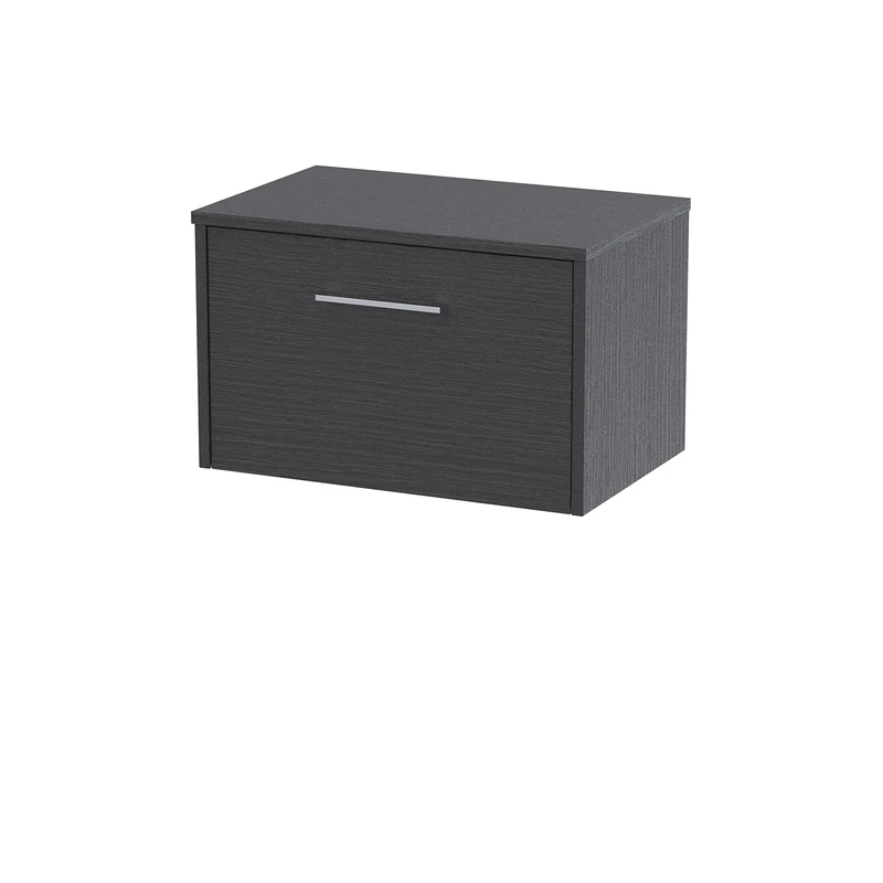 Hudson Reed JNU2222W Juno Modern Bathroom Wall Hung Single Drawer Vanity with Colour Coordinating Worktop, 600mm, Woodgrain Graphite Grey