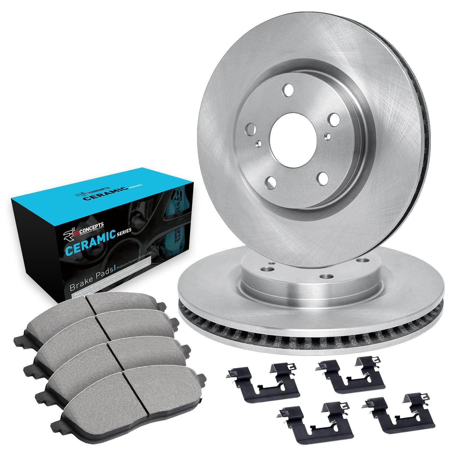 R1 Concepts Front Brakes and Rotors Kit |Front Brake Pads| Brake Rotors and Pads| Ceramic Brake Pads and Rotors |Hardware Kit WFWH1-76160