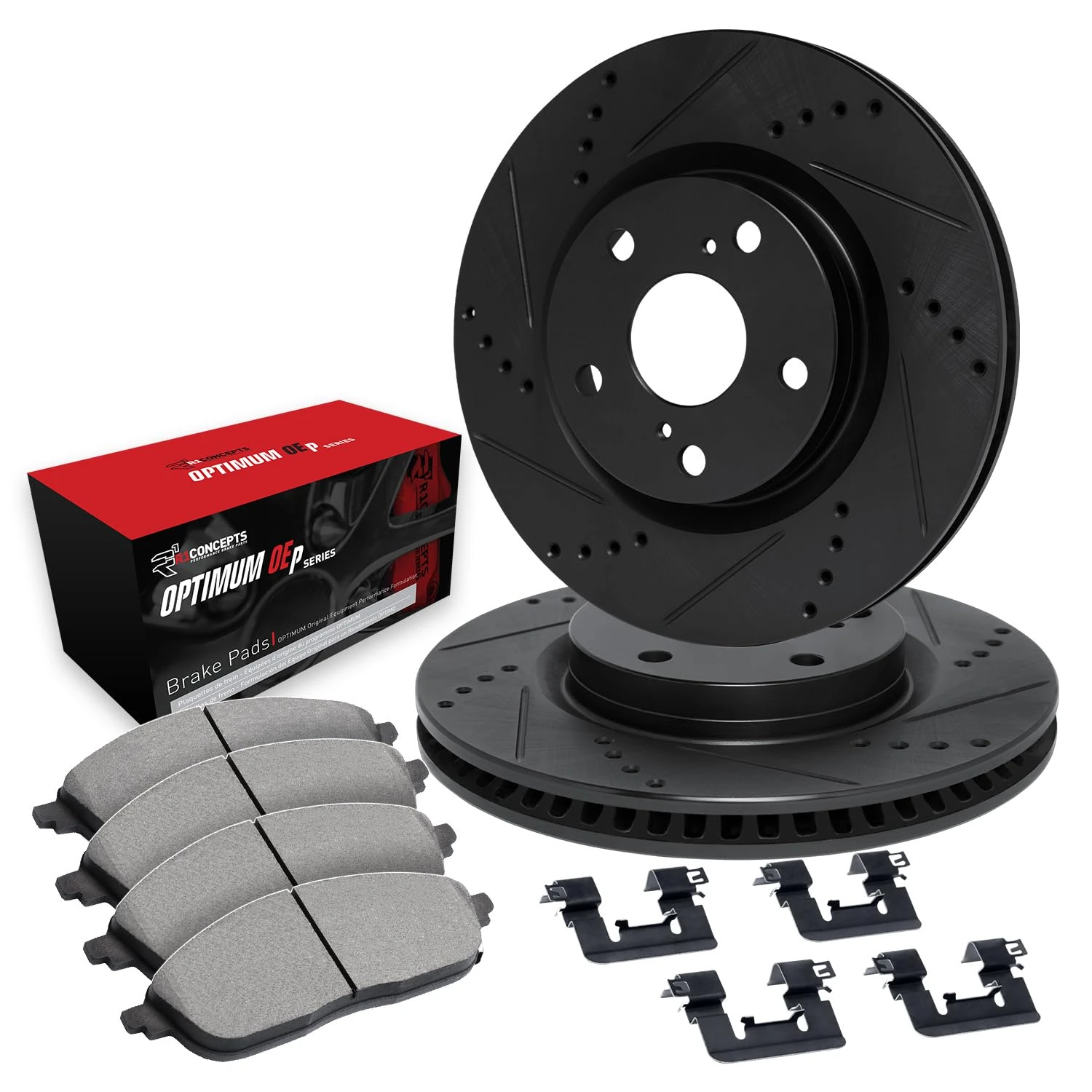 R1 Concepts Front Brakes and Rotors Kit |Front Brake Pads| Brake Rotors and Pads| Optimum OEp Brake Pads and Rotors |Hardware Kit WHUH1-31048