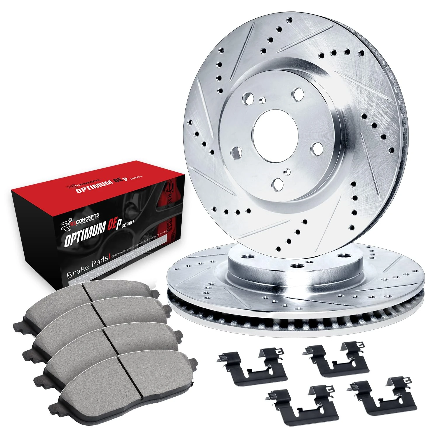 R1 Concepts Front Brakes and Rotors Kit |Front Brake Pads| Brake Rotors and Pads| Optimum OEp Brake Pads and Rotors |Hardware Kit WGUH1-92010