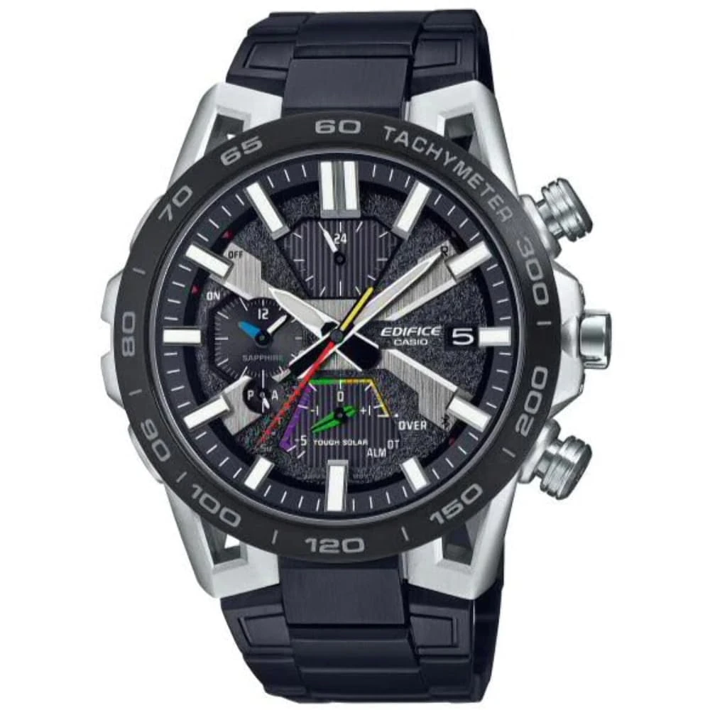 Casio Gents 55.60mm Solar Watch with Black Analogue dial and Black Metal Bracelet Strap EQB-2000DC-1AER