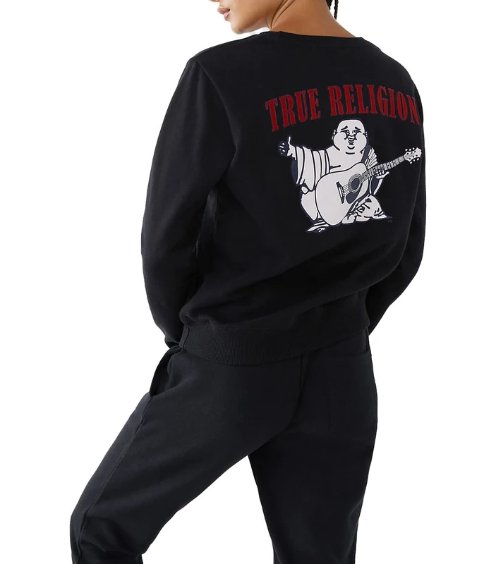 True Religion Women's Heritage Buddha Pullover, Jet Black, XL