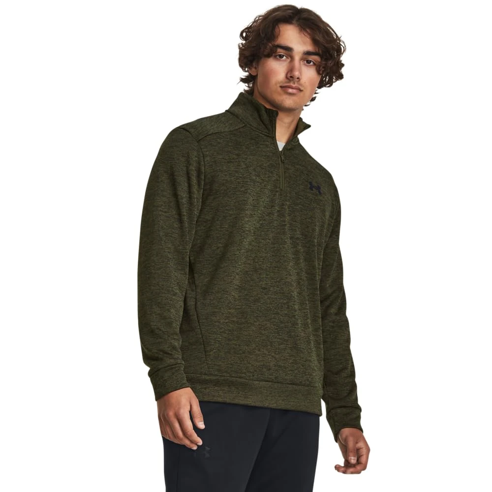 Under Armour Men's Fleece Twist Quarter Zip Hooded Sweatshirt, (391) Marine Od Green/Black/Black, L