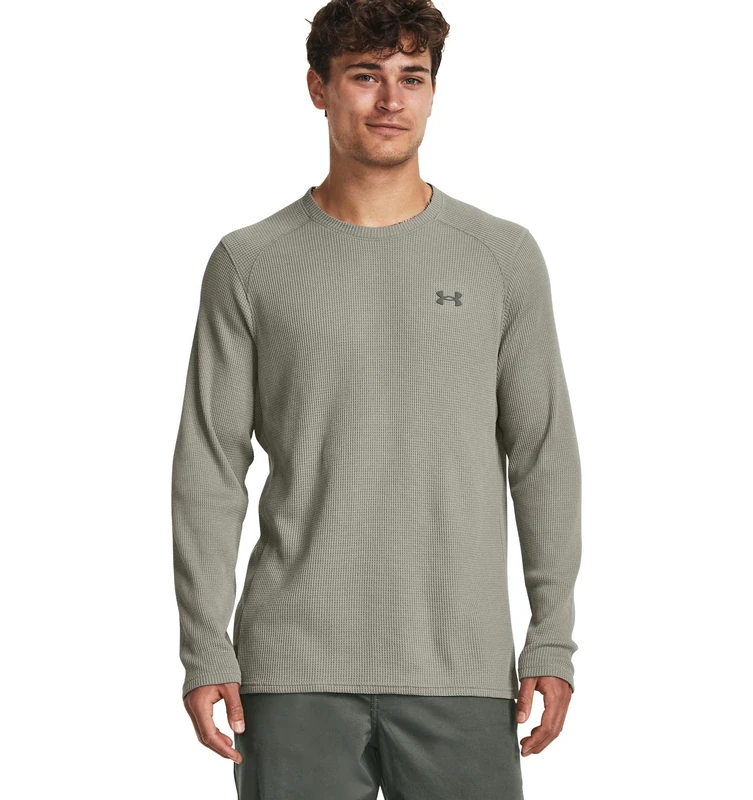Under Armour Mens Waffle Max Long Sleeve Crew, (504) Grove Green / / Colorado Sage, Medium