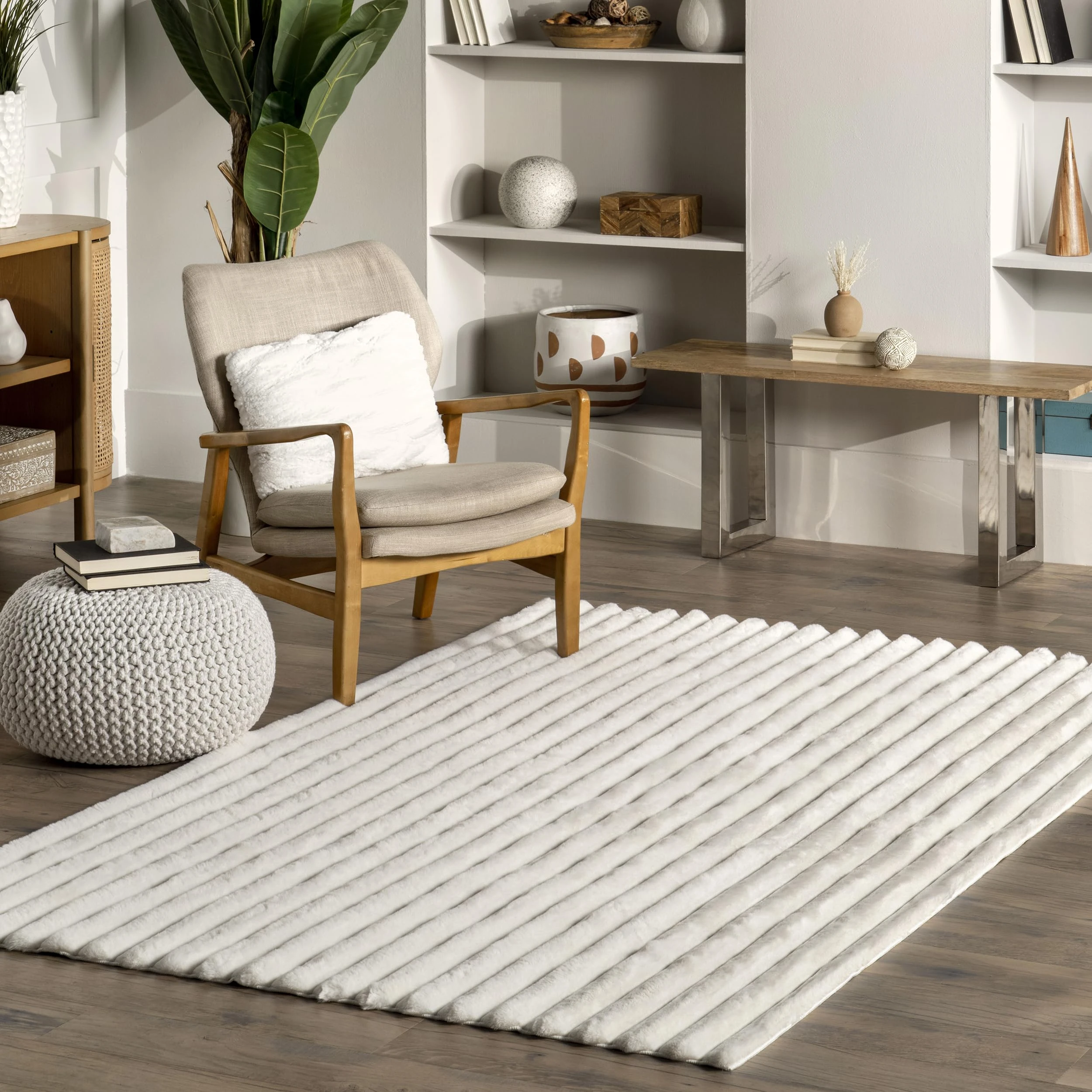 nuLOOM 7'6" x 9'6" Cozy Plush Area Rug, Machine Washable, Non-Slip, Soft Fluffy Shag Carpet for Living Room Bedroom Kids Room Nursery Home Decor, Kai White