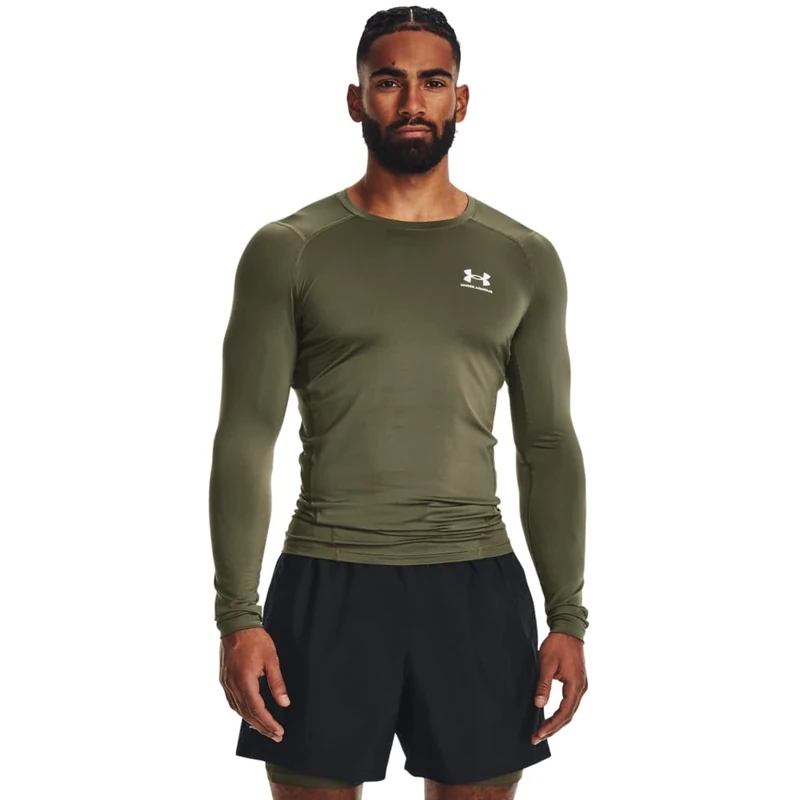 Under Armour Men's HeatGear Compression Long-Sleeve T-Shirt, (390) Marine Od Green / / White, Small Tall