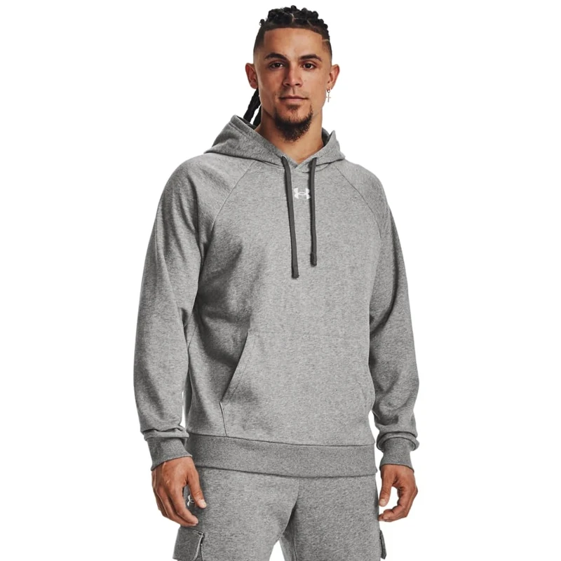 Under Armour Men's Rival Fleece-Kapuzenpullover Hoodie Sweatshirt, (025) Castlerock Light Heather/White, XL Tall