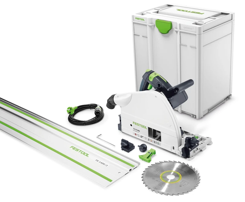 Festool TS 75 EBQ-Plus-FS Plunge Saw (with Circular Saw Blade Wood Universal, Kickback Stop, Splinter Protection, Allen Key, Guide Rail) in Systainer