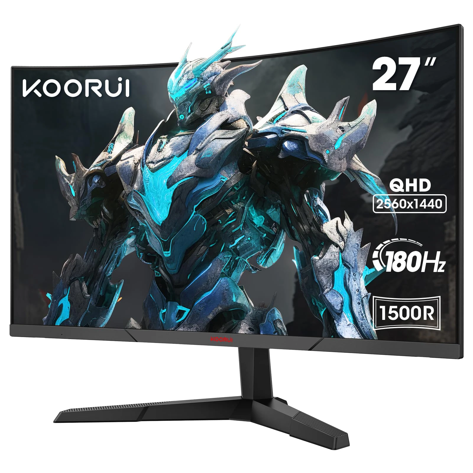 KOORUI 27 Inch Gaming Monitor, QHD 1440P Curved Monitors 180Hz VA 1ms 1500R PC Screen with Adaptive Sync, HDMI/DP, VESA Compatible, Tilt Adjustable, Eye Care