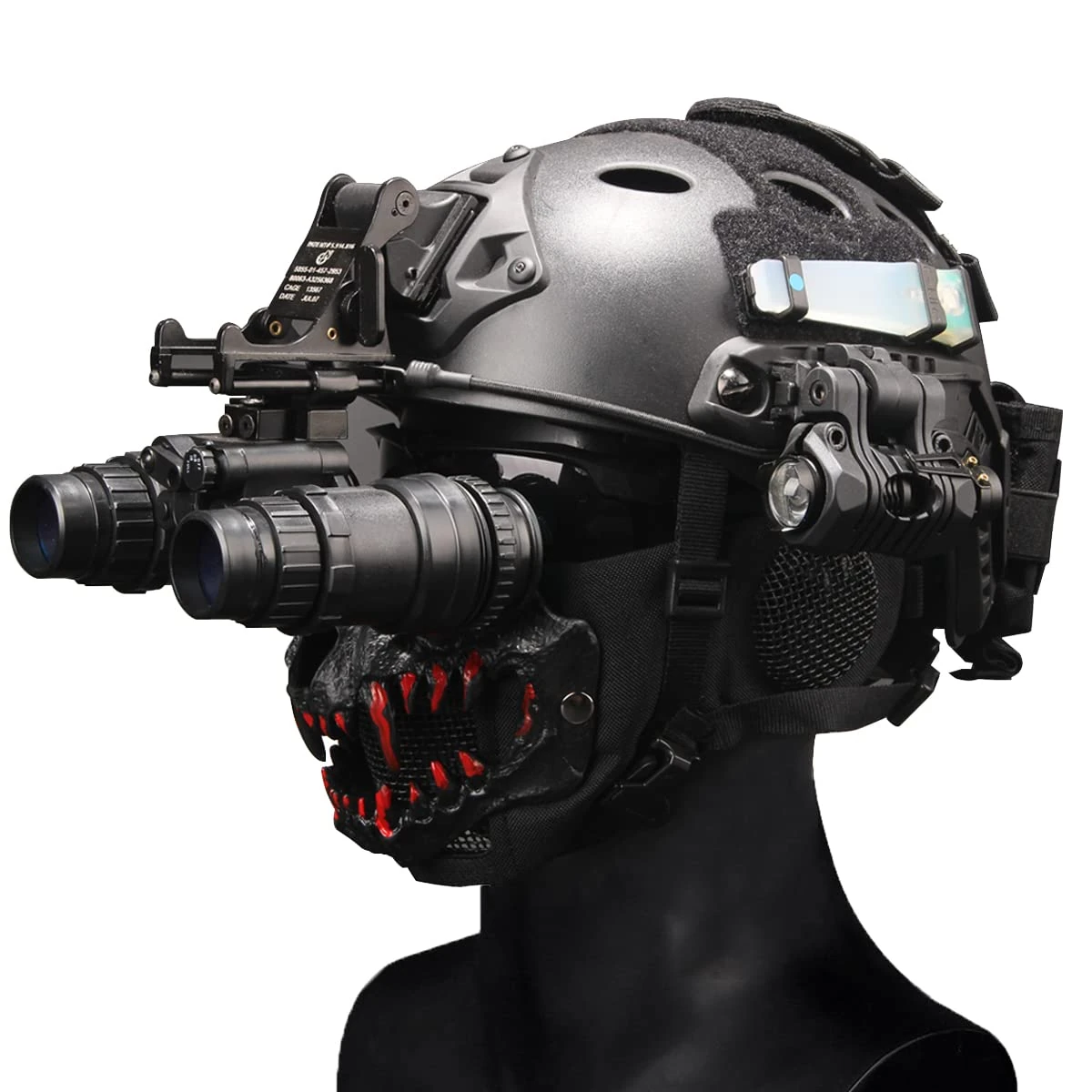 CZMYCBG Tactical Paintball Airsoft PJ Fast Helmet with Military Mask Goggles NVG Model 7 Color Signal Light Flashlight Battery Weight Bag And NVG Stand Set for Outdoor Hunting CS