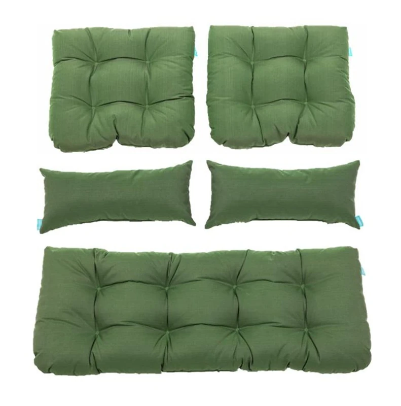 QILLOWAY Outdoor Patio Wicker Seat Cushions Group Loveseat/Two U-Shape/Two Lumbar Pillows for Patio Furniture,Wicker Loveseat,Bench,Porch,Settee of 5 (Dark Green)