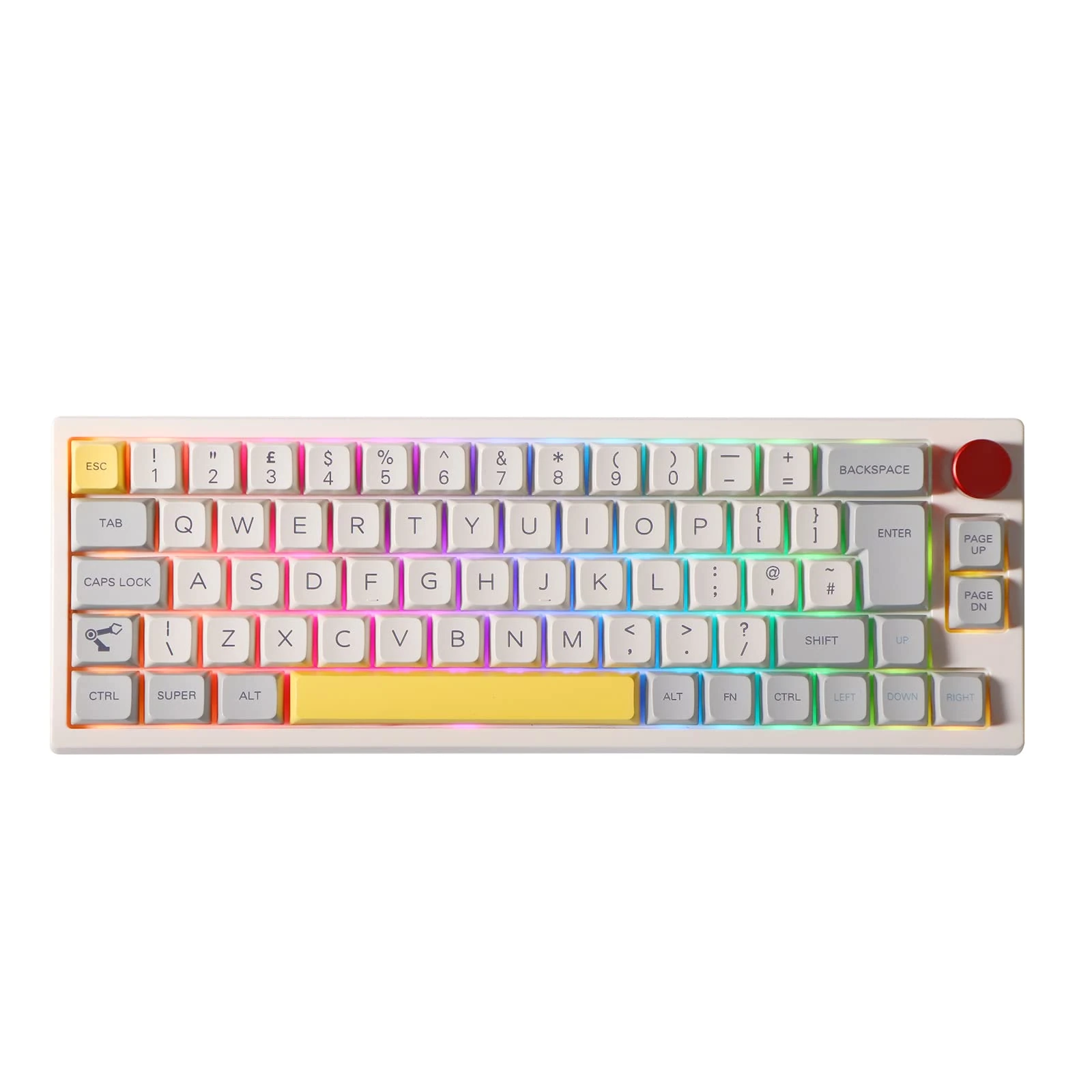 EPOMAKER TH66 Pro ISO UK Layout 65% Hot Swappable RGB 2.4Ghz/Bluetooth 5.0/Wired Mechanical Gaming Keyboard with MDA PBT Keycaps, Knob Control for Mac/Win/PS4/PS5 (White Case, Flamingo Switch)