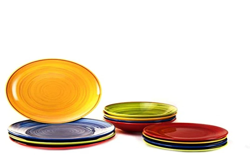 H&H 12 Pieces Colorful Dishes Set - Dishes Set for 4 People Multicolor - Plates Set Made of Stoneware - Fill Your Color Table - Image 1