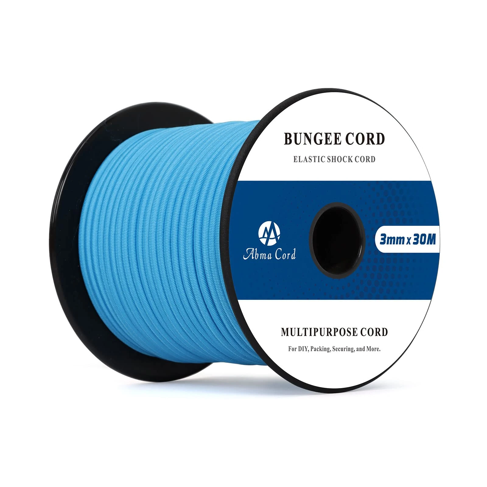 Abma Cord Bungee Cord 3mm 30M Elastic Shock Cord 100% Stretch Elastic Bungee Rope for Tarpaulin, Trailer, Backpack, Tent Pole, Kayak - Light Blue