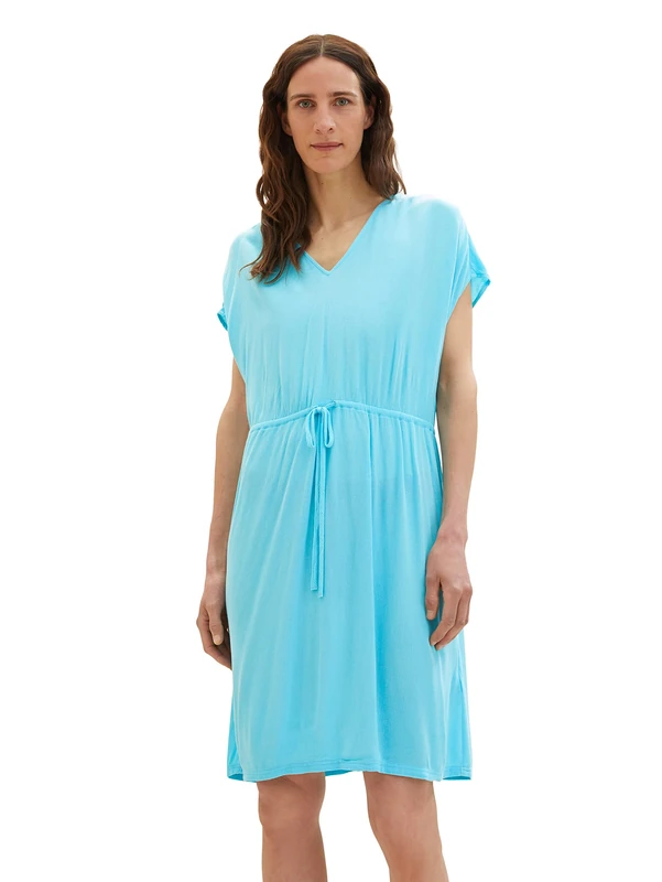 TOM TAILOR Women's 1036658 Dress with Structure and tie Belt, 26007 Teal Radiance, 18