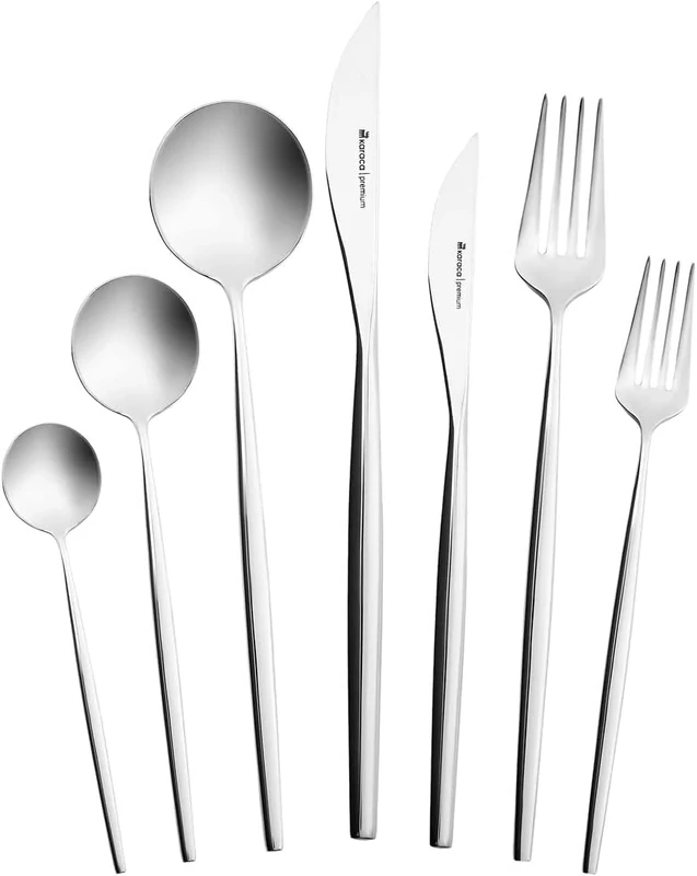 Karaca Mild 84-Piece Cutlery Set for 12 People - 316+ Stainless Steel, Dinnerware Tableware Silverware Service, Includes Fork, Spoon, Knife, Dessert Fork,Teaspoon, Mirror Polished, Silver