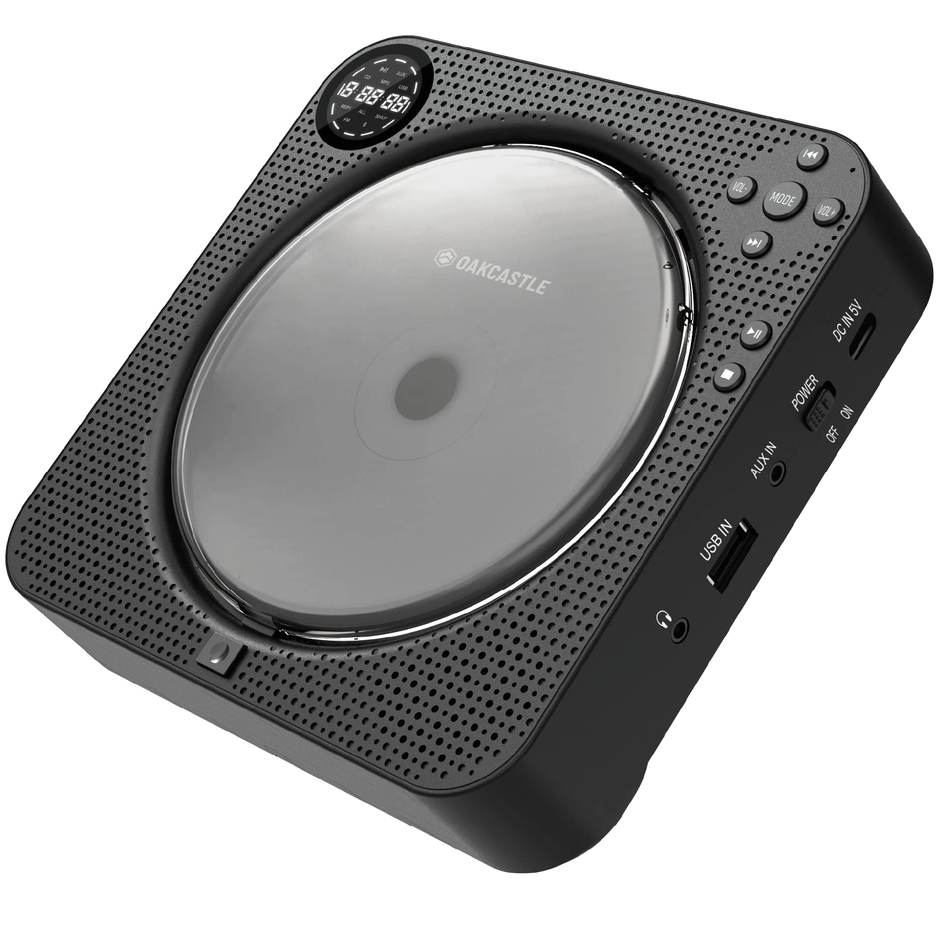 Wall Mountable Portable CD Player with Bluetooth IN and Speakers | Personal Music Player with 12 hours of Playback | Small CD Player with Remote Control, Stand, USB, AUX and FM Radio | Oakcastle CD150