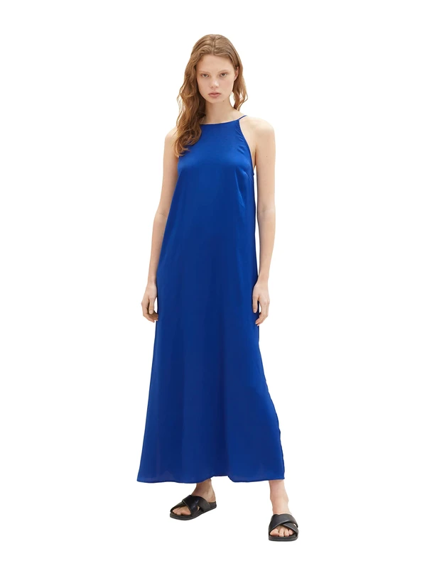 TOM TAILOR Denim Women's Maxi Satin Dress, 14531 - Shiny Royal, M - Image 1