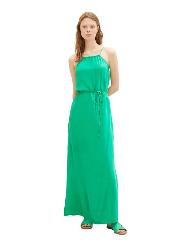 TOM TAILOR Denim Women's 1036843 Maxi Dress with tie Belt, 17327-Vibrant Light Green, XS