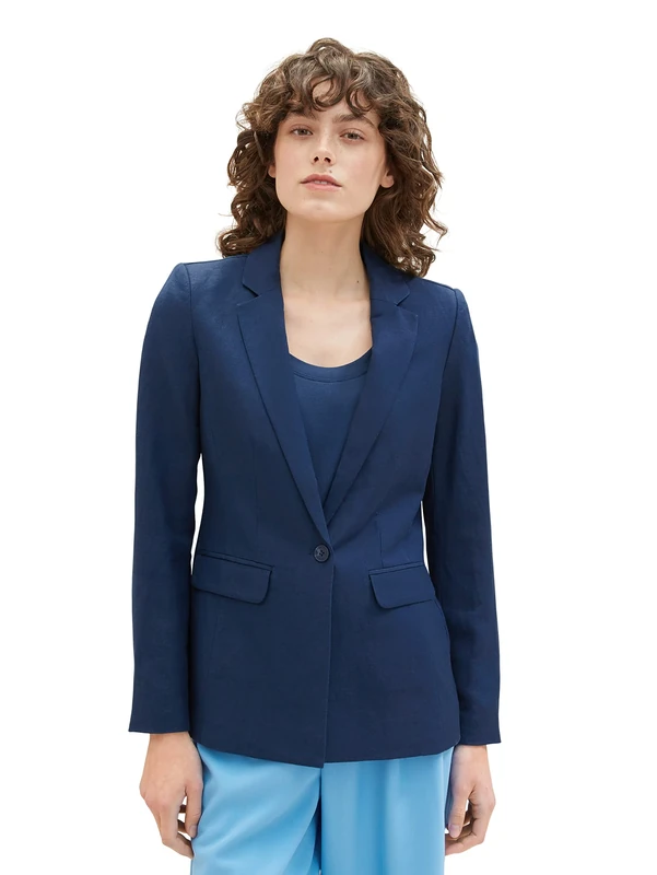 TOM TAILOR Women's 1036746 Linen Basic Blazer, 11758 Midnight Sail, 12