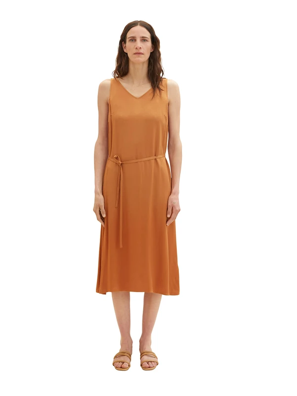 TOM TAILOR Women's 1036662 Satin Dress with tie Belt, 31650-Terracotta Brown, 10