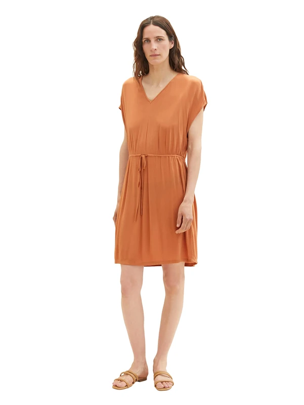 TOM TAILOR Women's Dress with Structure and Tie Belt, 31650 - Terracotta Brown, 14