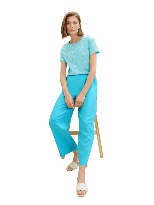TOM TAILOR Women's Linen Culotte Trousers, 26007 Teal Radiance, 34W x 28L