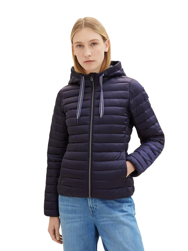 TOM TAILOR Women's 1037478 Lightweight Quilted Jacket with Hood, 30025-navy Midnight Blue, L