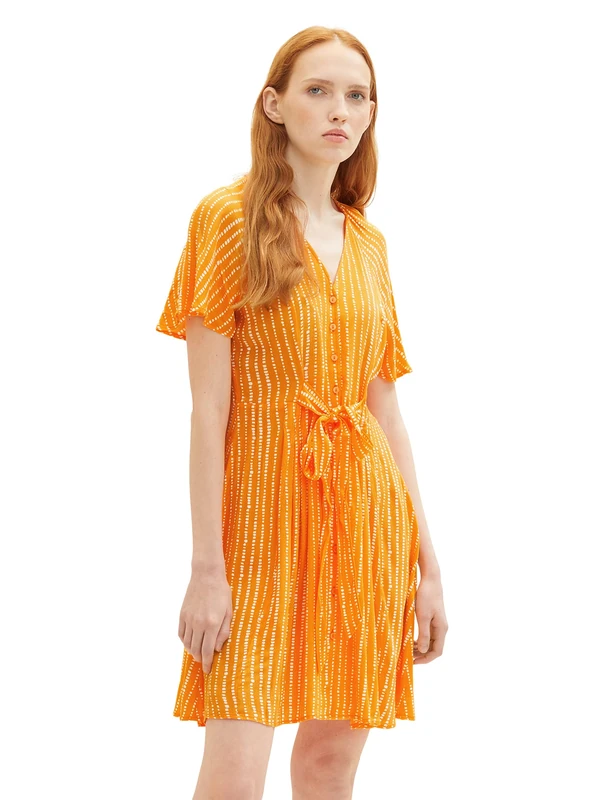 TOM TAILOR Denim Women's 1036602 Cap Sleeve Dress & Tie Belt, 31713 Mango Batik Vichy Print, L