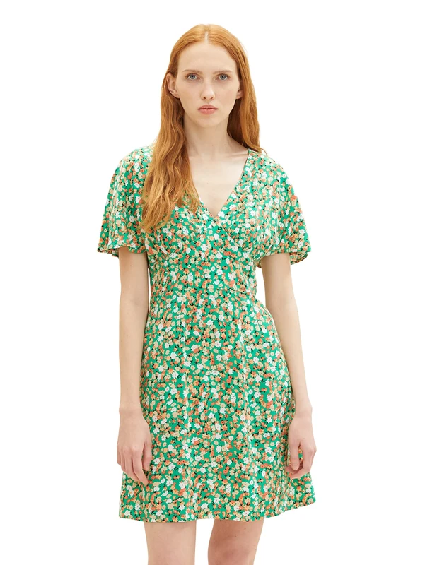 TOM TAILOR Denim Women's Summer Dress with Flowers, 31953 - Green Flower Print, L