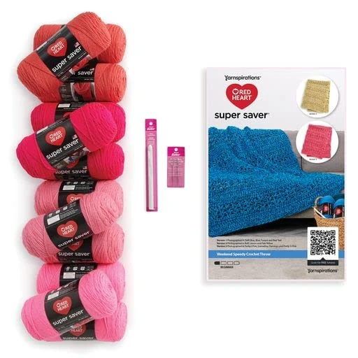 Red Heart Super Saver Crochet Kit, Pink - Image 1