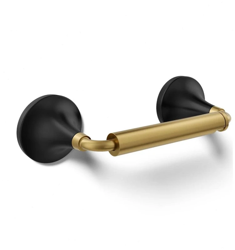 KOHLER Tone Pivoting Toilet Paper Holder, Zinc, Brushed Matte Black With Moderne Brass, Rectangular, 1-Pack