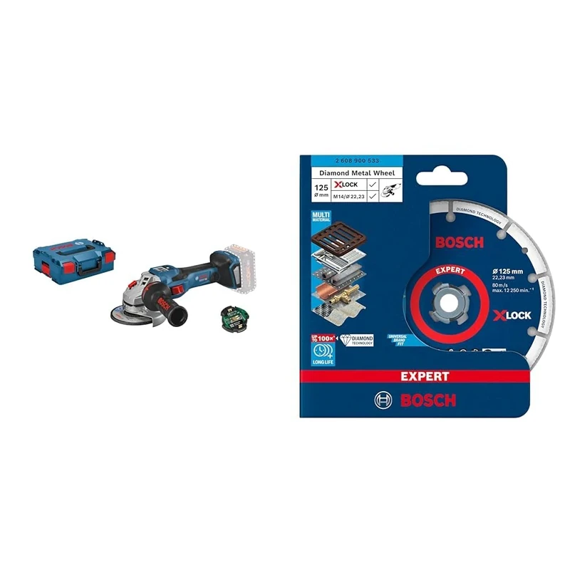 Bosch Professional BITURBO GWS 18V-15 SC Cordless Angle Grinder (with connectivity Module, excl. Batteries, in L-BOXX 136) + 1x Expert Diamond Metal Wheel X-Lock Cutting Disc (Cast Iron, Ø 125 mm)