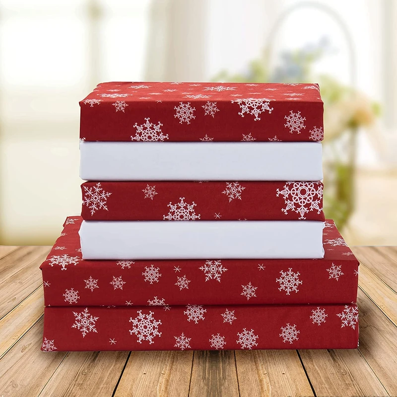 Elegant Comfort Holiday Printed 6-Piece Sheet Set, 1500 Thread Count, Breathable and Super Soft Material, Wrinkle Resistant, Fitted Sheets with Smart Pockets, 6PC King, Snow Flake Burgundy