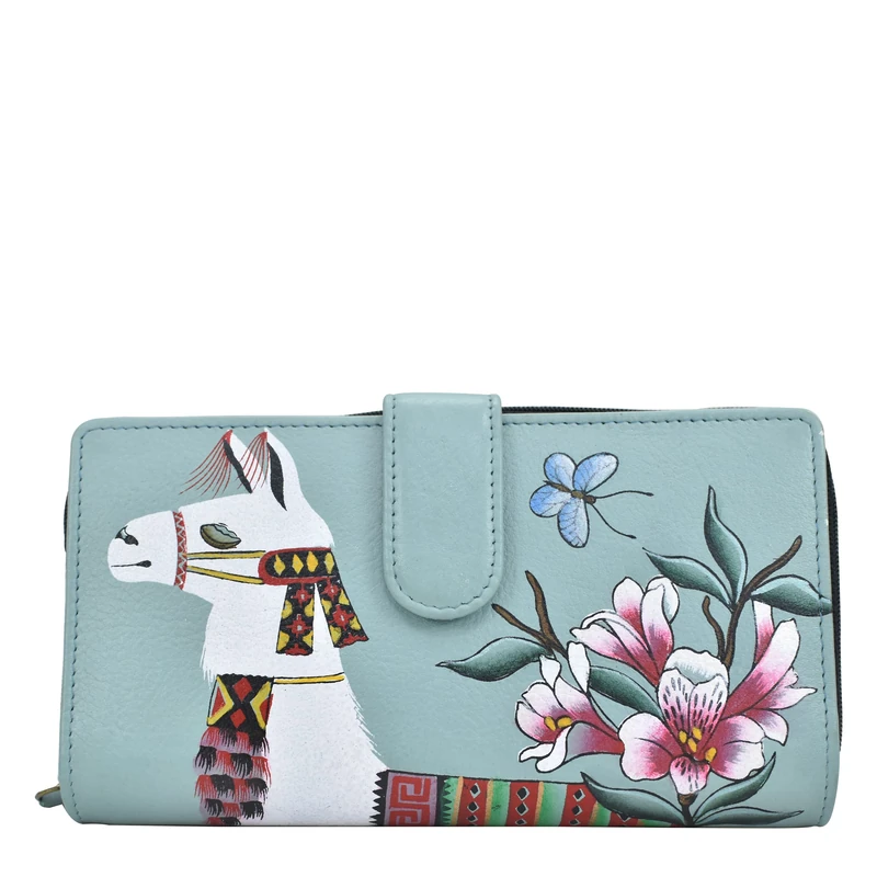 Anna by Anuschka Women's Hand Painted Genuine Leather Two Fold Wallet, Llama Llama, One Size