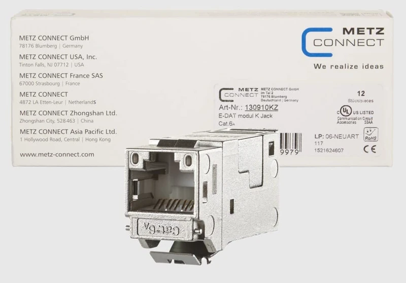 METZ CONNECT E-DAT Keystone Module Cat.6A Jack 180° Pack of 12