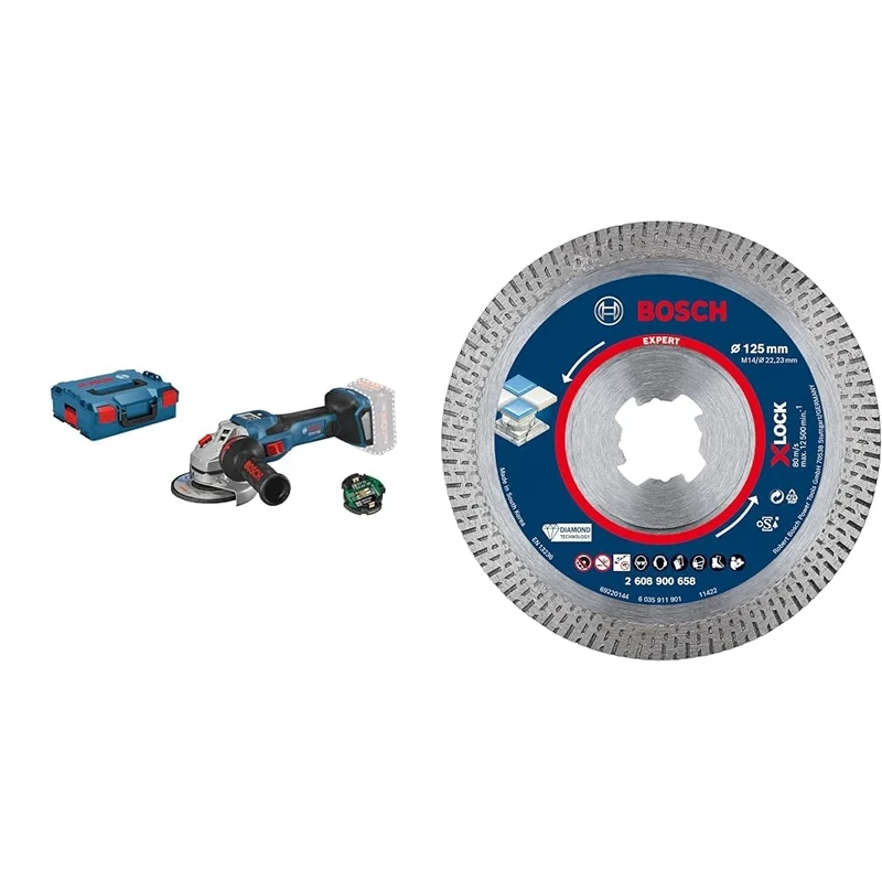 Bosch Professional BITURBO GWS 18V-15 SC cordless angle grinder (with connectivity module, excl. rechargeable batteries,in L-BOXX 136) + 1x Expert HardCeramic X-LOCK Diamond Cutting Disc (Accessories)