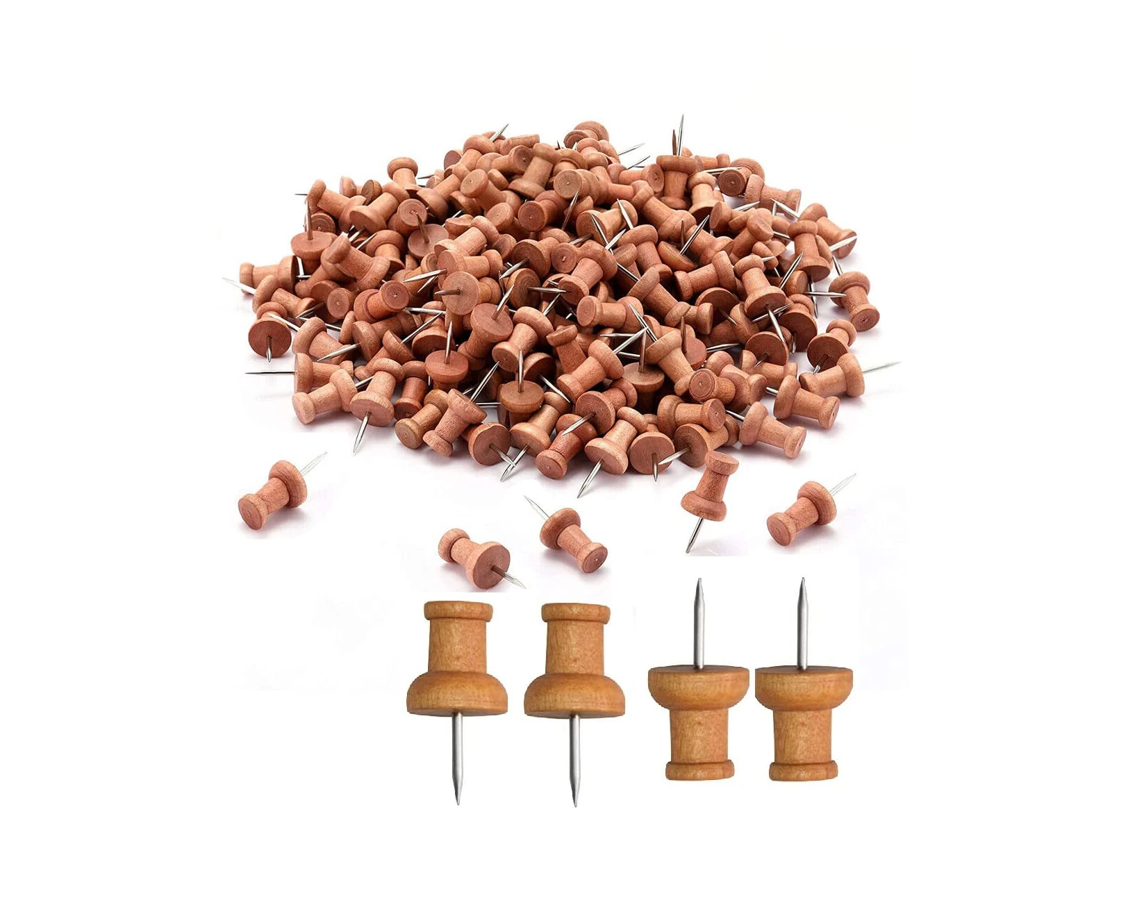 50 Wood Push Pins - Heavy Duty, Rustproof, Perfect for School & Office Use - Pinboard, Bulletin Board, Map, Cork & Notice Board