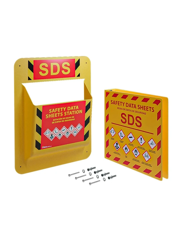 Yellow Safety Inc, MSDS SDS Binder and Wall Station - Updated 2023 Requirements Heavy Duty 3 Inch, 3 Ring Safety Data Sheet SDS Binder and Wall Mounted MSDS Binder Holder, Includes Mounting Hardware
