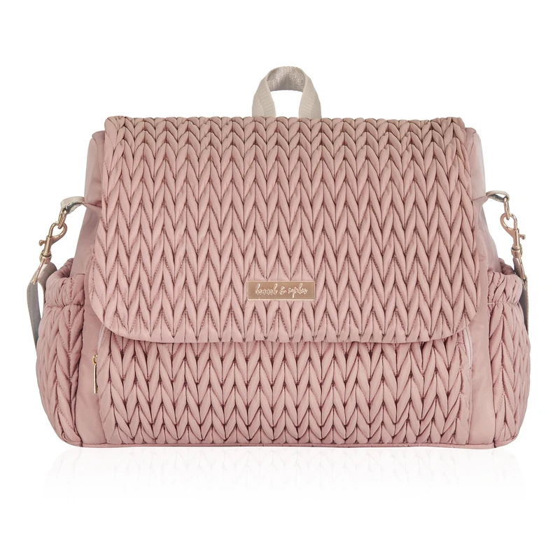 Hannah & Sophia Belle Convertible Baby Diaper Backpack & Messenger Bag in Rose Pink, Large Storage Space, Dual Sided Water Resistant Changing Pad Included, Detachable Shoulder Straps, Easy to Clean - Image 1