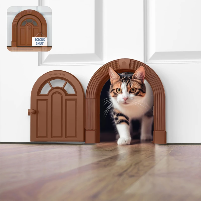 Cat Door for Interior Door - No-Flap Design for Cats Up to 20 lbs, Easy DIY Setup, Secured Installation in Minutes, No Training Needed - Image 1