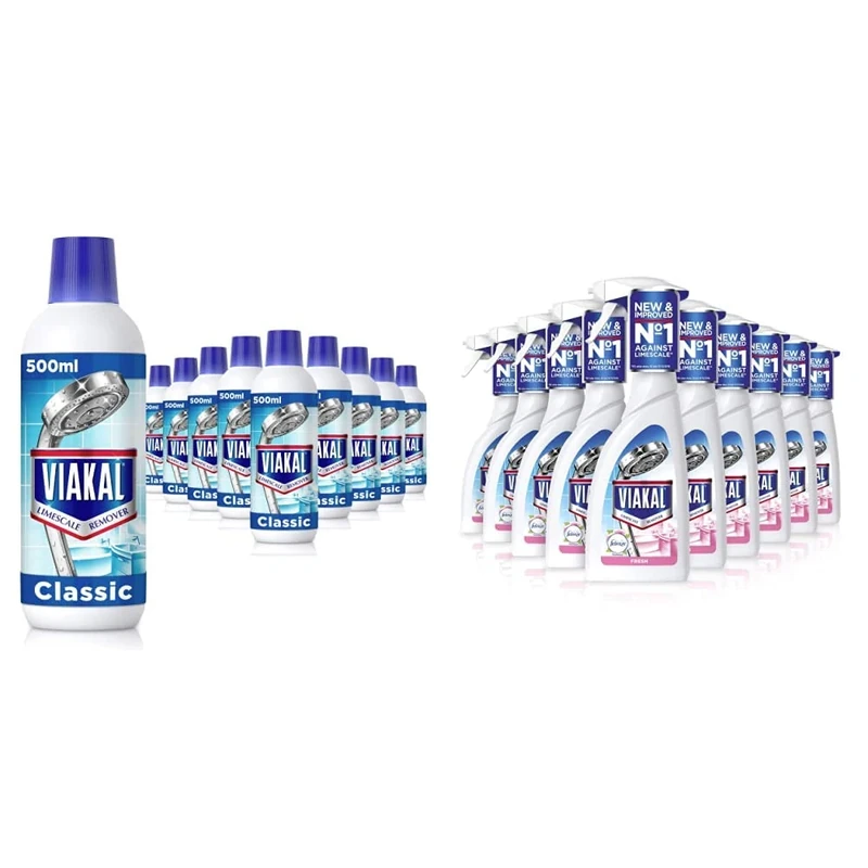Viakal Limescale Remover Liquid, Classic, 5 Litre (500 ml x 10) & Limescale Remover Spray, Fresh, 5 Litre (500 ml x 10)