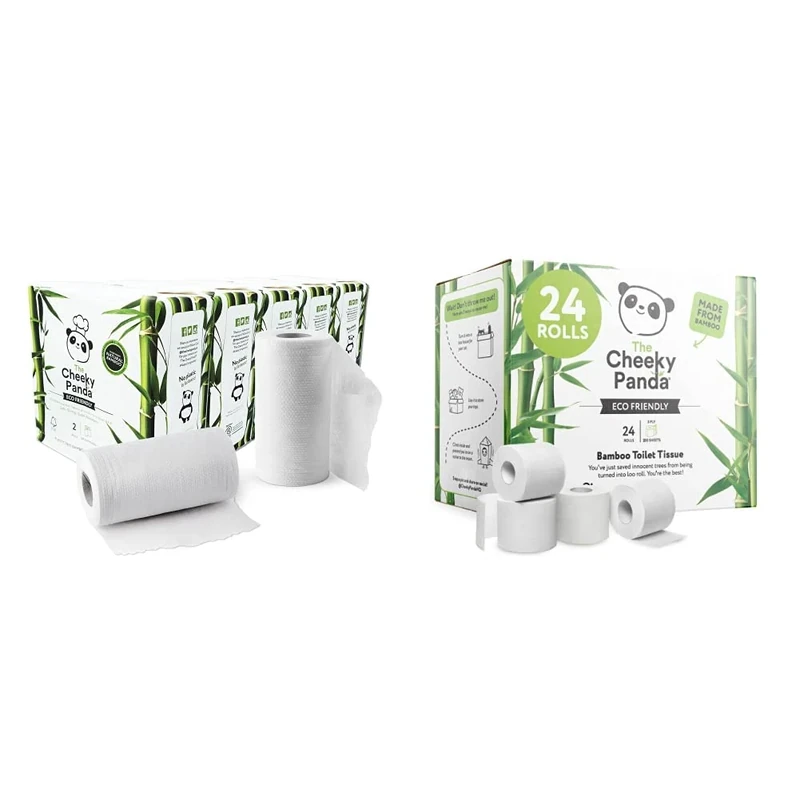 The Cheeky Panda – Bamboo Kitchen Rolls | Bulk Box of 10 Rolls (5 Pack of 2 Rolls, 2-Ply) | Biodegradable, Multipurpose & Bamboo Toilet Tissue Paper | Bulk Box of 24 Rolls (3 Ply, 200 Sheets), white