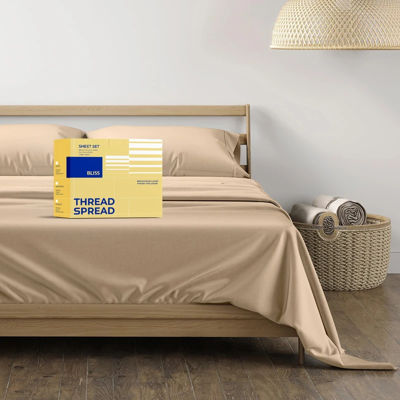 Thread Spread Luxury Sheets 600 Thread Count,Egyptian Cotton Quality California King Size Sheet Set,Deep Pocket Fitted Sheet and Pillow Cases,4 Pieces Breathable,Taupe Sheets for Boys and Girls