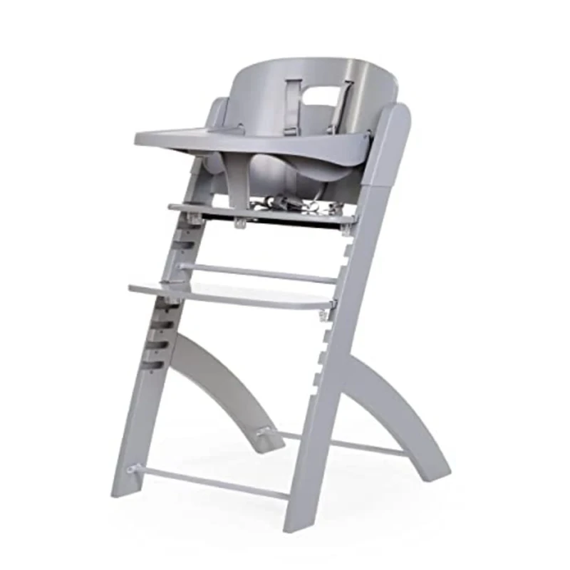 CHILDHOME, Evolutive Baby High Chair : from 6 Months to 85KG, Tablet Included, Beechwood, Cradle, Safety Harness 5 Points, Invisible Screws, Evosit Grey
