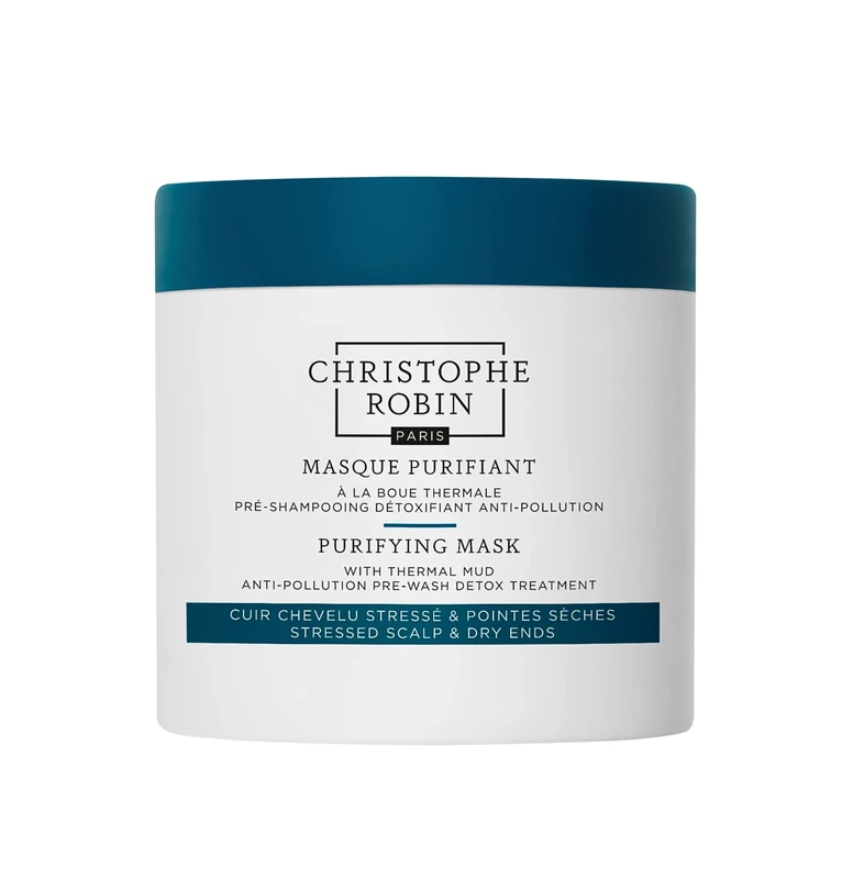 Christophe Robin Purifying Mask with Thermal Mud 250ml – Deep Cleansing Scalp Detox, Soothes Irritation, Removes Impurities, Balances Oil, Nourishes & Revitalizes Hair