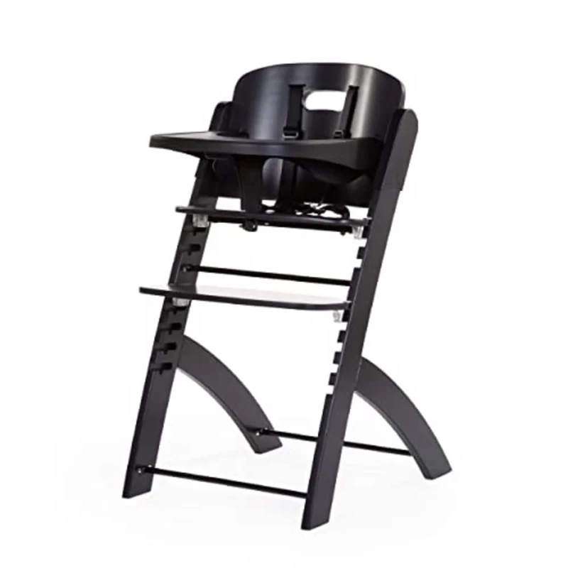 CHILDHOME, Evolutive Baby High Chair : from 6 Months to 85KG, Tablet Included, Beechwood, Cradle, Safety Harness 5 Points, Invisible Screws, Evosit Black
