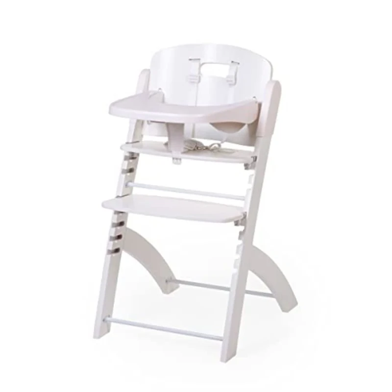 CHILDHOME, Evolutive Baby High Chair : from 6 Months to 85KG, Tablet Included, Beechwood, Cradle, Safety Harness 5 Points, Invisible Screws, Evosit White