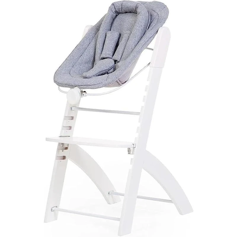 CHILDHOME, Baby Bouncer Compatible with Childhome Evosit high Chair, from Birth, Up to 6 Months, Several Reclinations, Harness 5 Points, Jersey 100% Cotton Oekotex, White