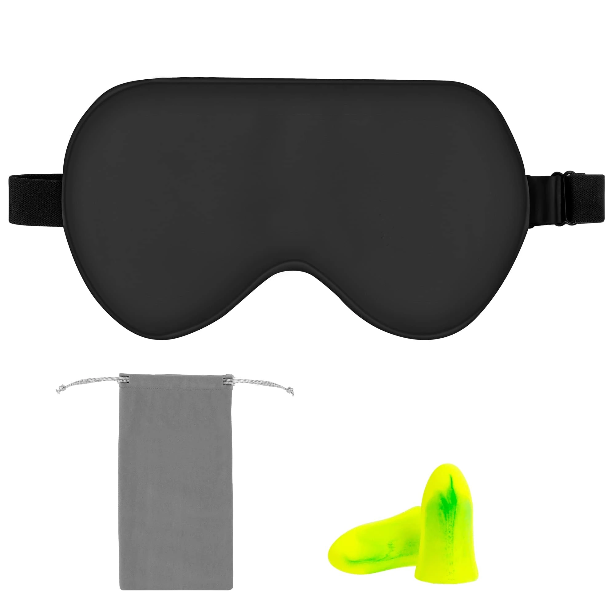 Amazon Basics Genuine Natural Mulberry Silk Eye Mask, Curved Sleep Mask with Adjustable Strap, Pack of 1, 21.5 x 11.2 cm, Black